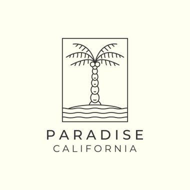 linear palm tree minimalist with emblem style logo icon template design. coconut tree, date palm, vector illustration