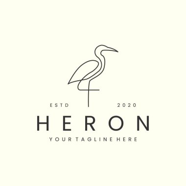 monoline heron bird with linear style logo vector icon design template illustration