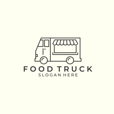minimalist food truck line art style logo vector icon design template illustration