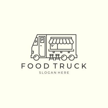 minimalist food truck line art style logo vector icon design template illustration. fast food logo