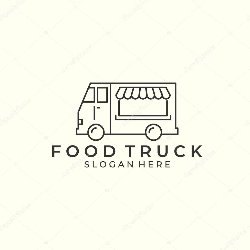 Minimalist food truck line art style logo vector icon design template illustration