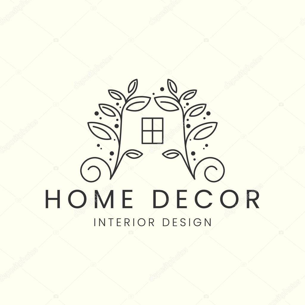 Home decor line art logo vector template illustration design. interior logo concept