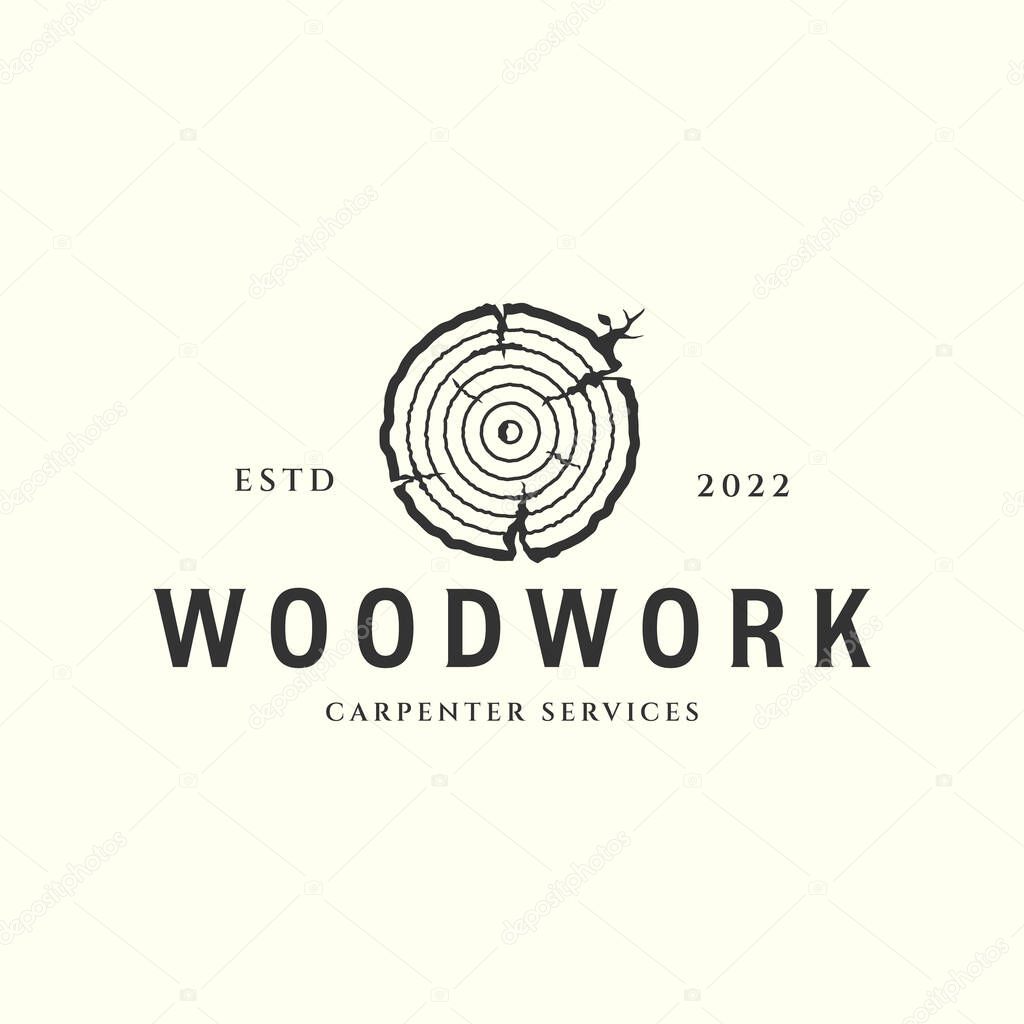 Wooden vintage logo vector template illustration design. woodwork or timber logo concept