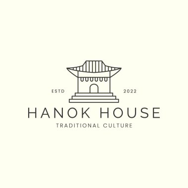 Hanok ev çizgisi sanat vektör logosu çizimi, geleneksel Kore mimarisi