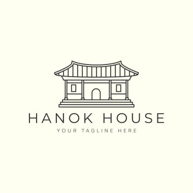 Hanok Evi lineer vektör logo illüstrasyon tasarımı, geleneksel Kore mimari logosu kavramı