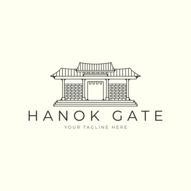 Hanok Evi doğrusal vektör logo çizim şablonu tasarımı