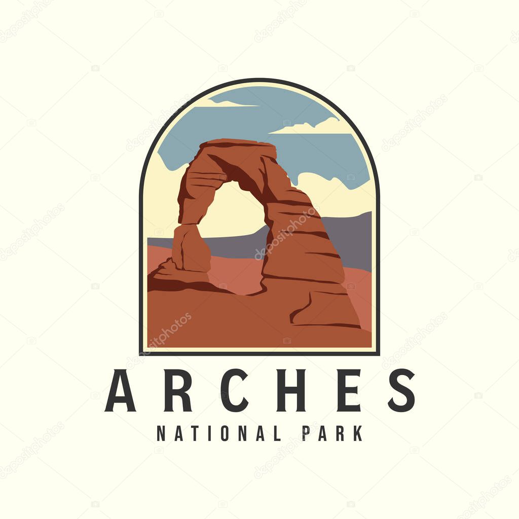Arches vintage color vector with emblem logo design icon template illustration, national park logo