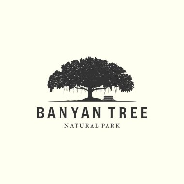 vector of banyan tree with vintage style logo design illustration, oak tree icon design clipart