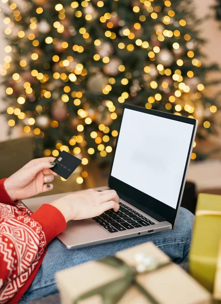 Compras Online Natal Vendas Descontos Promoções Durante Férias Inverno Compras — Fotografia de Stock