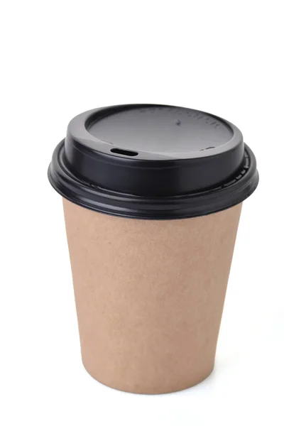 Tasse Café Papier Kraft Blanc Avec Capuchon Coupe Jetable Isolée — Photo