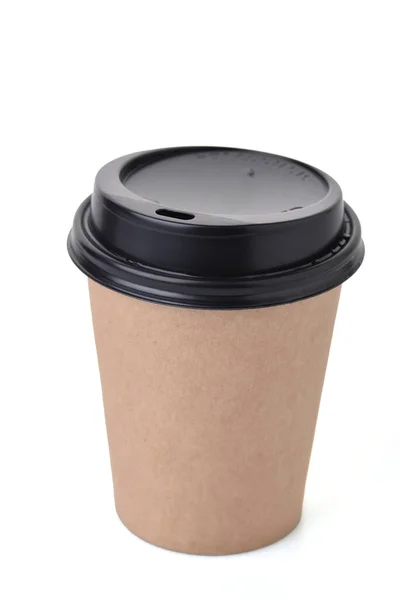 Blank Kraft Paper Coffee Cup Cap Disposable Cup Isolated White — Stock Photo, Image
