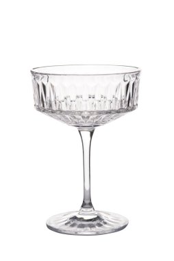 Empty wine or champagne glass cup with rhombus pattern, crystal, on white background. High quality photo
