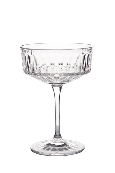Empty Wine Champagne Glass Cup Rhombus Pattern Crystal White Background — Stockfoto
