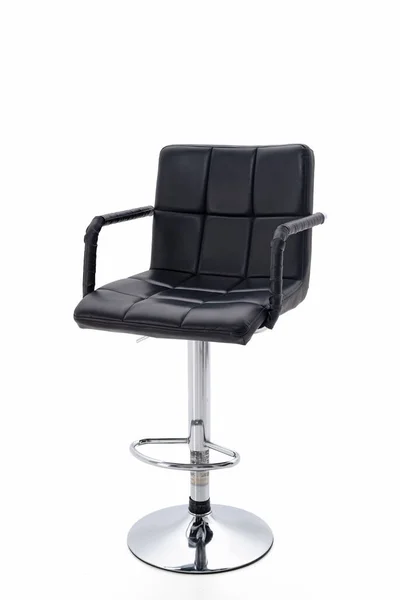 Bar Chair Isolated White Background Black Leather Bar Stool High — Stock Fotó