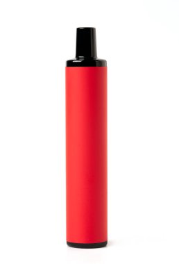 Red disposable electronic cigarette isolated on a white background. The concept of modern smoking, vaping and nicotine