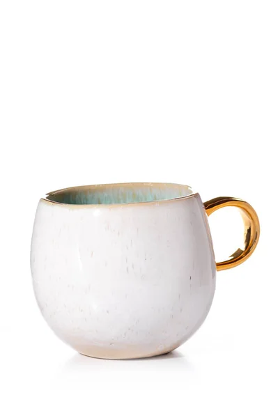 Gold Plated Ceramic Mug Isolated White Background Gracefully Gilded Rim — Fotografia de Stock