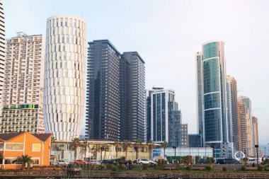 Batumi, Georgia, February 2022. Skyscrapers at Batumi quay, modern architecture in Batumi. Modern housing infrastructure.