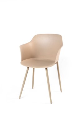 beige designer wooden chair isolated on white background.