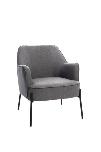 Sillón Clásico Suave Lujo Gris Con Patas Metal Negro Para — Foto de Stock