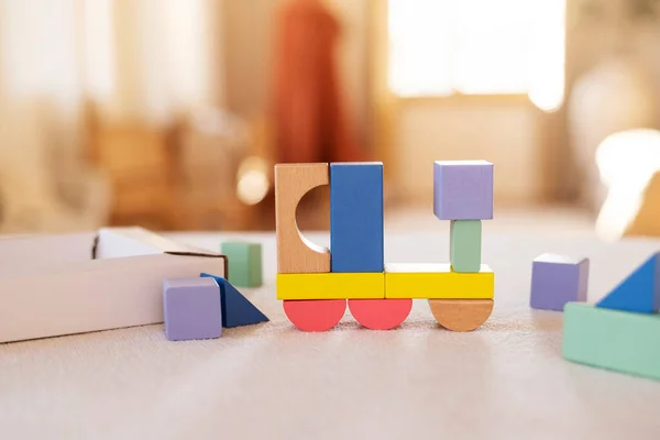 Colorful Wooden Blocks Home Table Creativity Toys Children Building Blocks — Stock Photo, Image