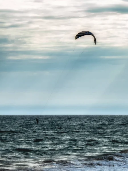 Kite Surf Dia Ensolarado Inverno Praias Barcelona — Fotografia de Stock