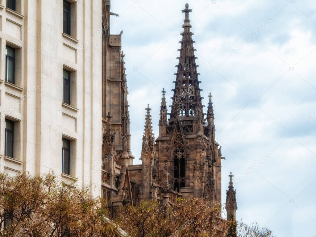 Spire of The Cathedral of the Holy Cross and Saint Eulalia. Barcelona. Catedral de la Santa Cruz y Santa Eulalia
