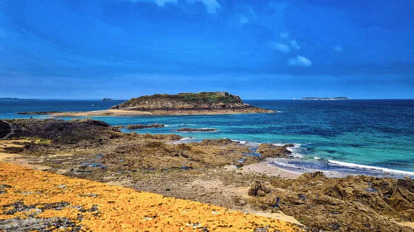 Grand Petit Two Rocky Islands Reachable Foot Low Tide Saint — стоковое фото