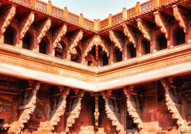 Agra Kalesi 'ndeki Jehangir Sarayı' nda oymalar, Agra Kalesi, Uttar Pradesh, Hindistan