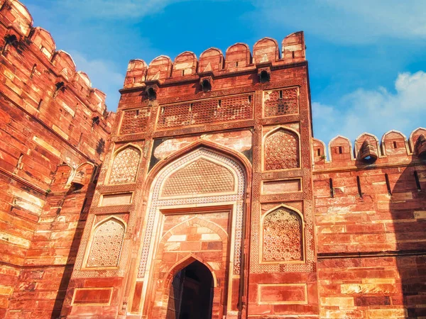 Détails Merveilleuse Porte Amar Singh Entrée Sud Magnifique Fort Agra — Photo