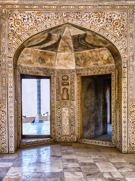 Belo Interior Ornamentado Red Fort Agra Uttar Pradesh Índia — Fotografia de Stock