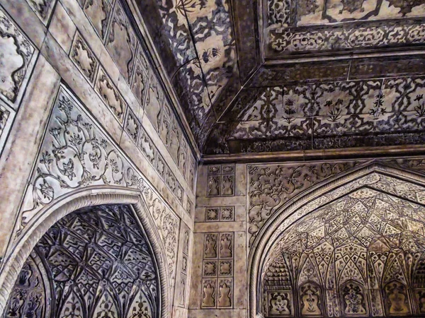 Bella Ornata Interno Forte Rosso Agra Uttar Pradesh India — Foto Stock