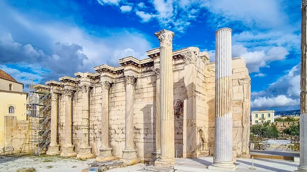 Sunny View Library Hadrian Athens Greece One Main Landmarks Athens — Stock Photo, Image