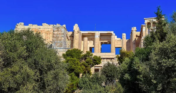 View Acropolis Temple Athena Nike Right Photo Taken Areopagus Hill — Stock Photo, Image