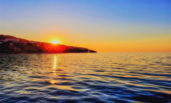 Сонце Сідає Над Адріатичним Морем Видиме Ізоли Словенія — стокове фото