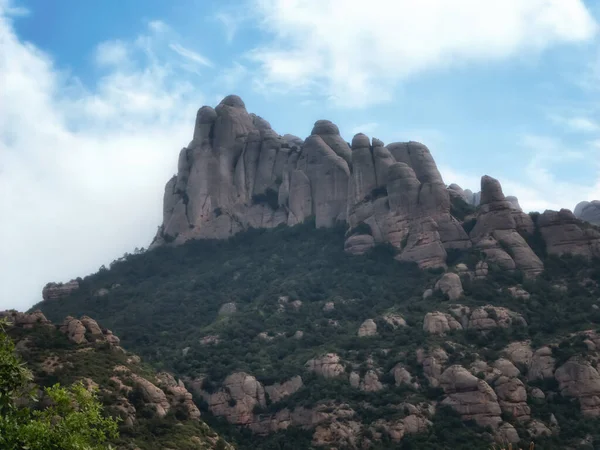 Panoramic View Montserrat Gorge Monestir Santa Maria Montserrat — Stockfoto