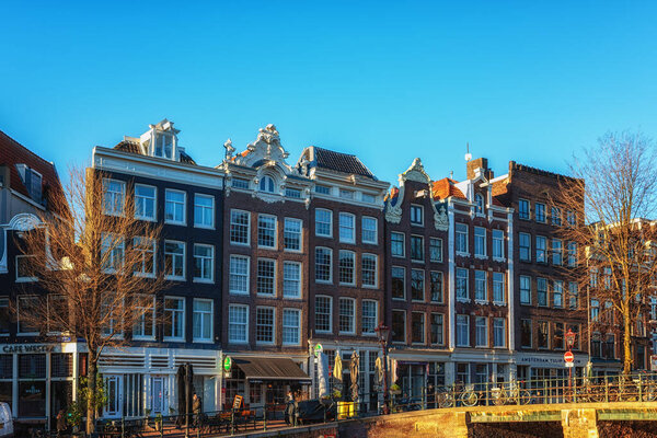 The facades of Amsterdam Canal houses, in Holland.