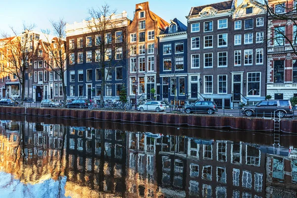 Fasády Amsterdam Canal Domů Holandsku — Stock fotografie