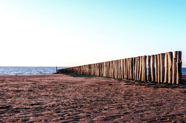 Quebra Ondas Maré Baixa Pôr Sol — Fotografia de Stock