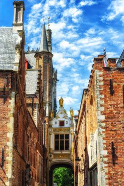 Rönesans tarzı Burg Meydanı ortaçağ şehir Bruges, Belçika'nın eski sivil kayıt defteri (Fietskoetsen) geri