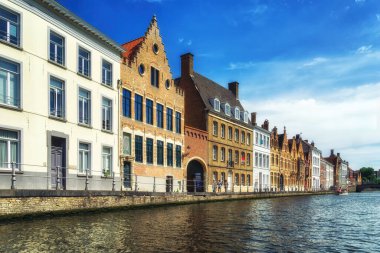 Bruges 'de su kanallı manzara, Kuzeyin Venedik' i, Flanders, Belçika şehir manzarası