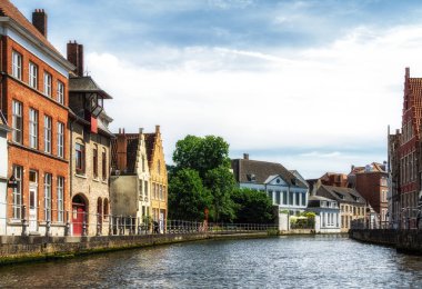 Bruges 'de su kanallı manzara, Kuzeyin Venedik' i, Flanders, Belçika şehir manzarası