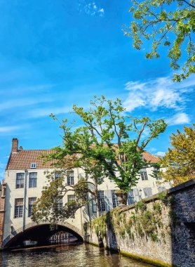 Briç Evi, Bruges, Belçika. Arents Garden 'ın yanındaki kanalın üzerine ev inşa edildi..