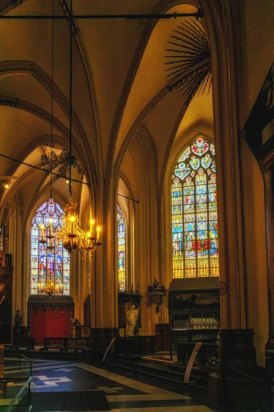 Bruges Saint Salvator Katedrális Festett Színes Üvegablakai — Stock Fotó