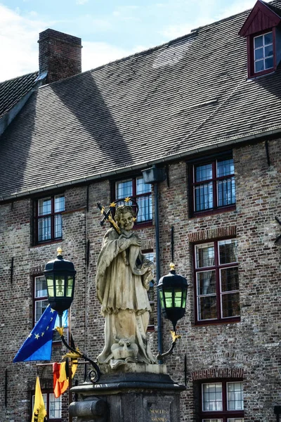 Statue Saint Joannes Nepomucenus Wollestraat Bridge Dijver Canal Old Town — ストック写真