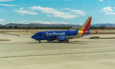 Las Vegas, Nevada, USA - August 01, 2022:Southwest Airline airplane at the tarmac of McCarran International Airport in Las Vegas, Nevada, United States