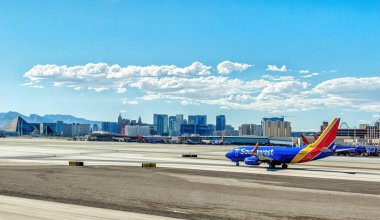Las Vegas, Nevada, USA - August 01, 2022:Southwest Airline airplane at the tarmac of McCarran International Airport in Las Vegas, Nevada, United States