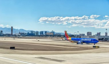 Las Vegas, Nevada, USA - August 01, 2022:Southwest Airline airplane at the tarmac of McCarran International Airport in Las Vegas, Nevada, United States