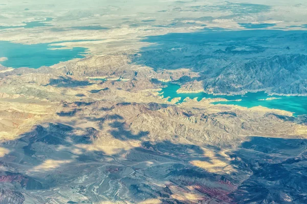 Aerial View Shows Beautiful Mountain Landscape Rises Desert Surrounding Las — Φωτογραφία Αρχείου