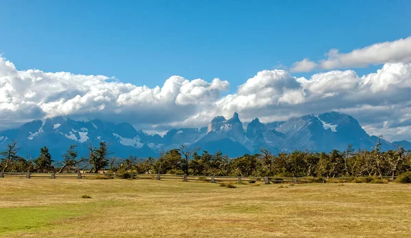 Torres Del Paine Chile Cloudy Weather Austral Landscape Patagonia Cuernos — стоковое фото