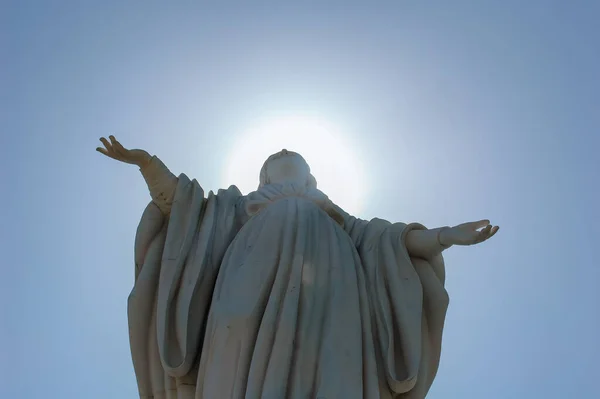 Статуя Діви Марії Парк Метрополітано Вершині Серро Сан Крістобаль Сантьяго — стокове фото
